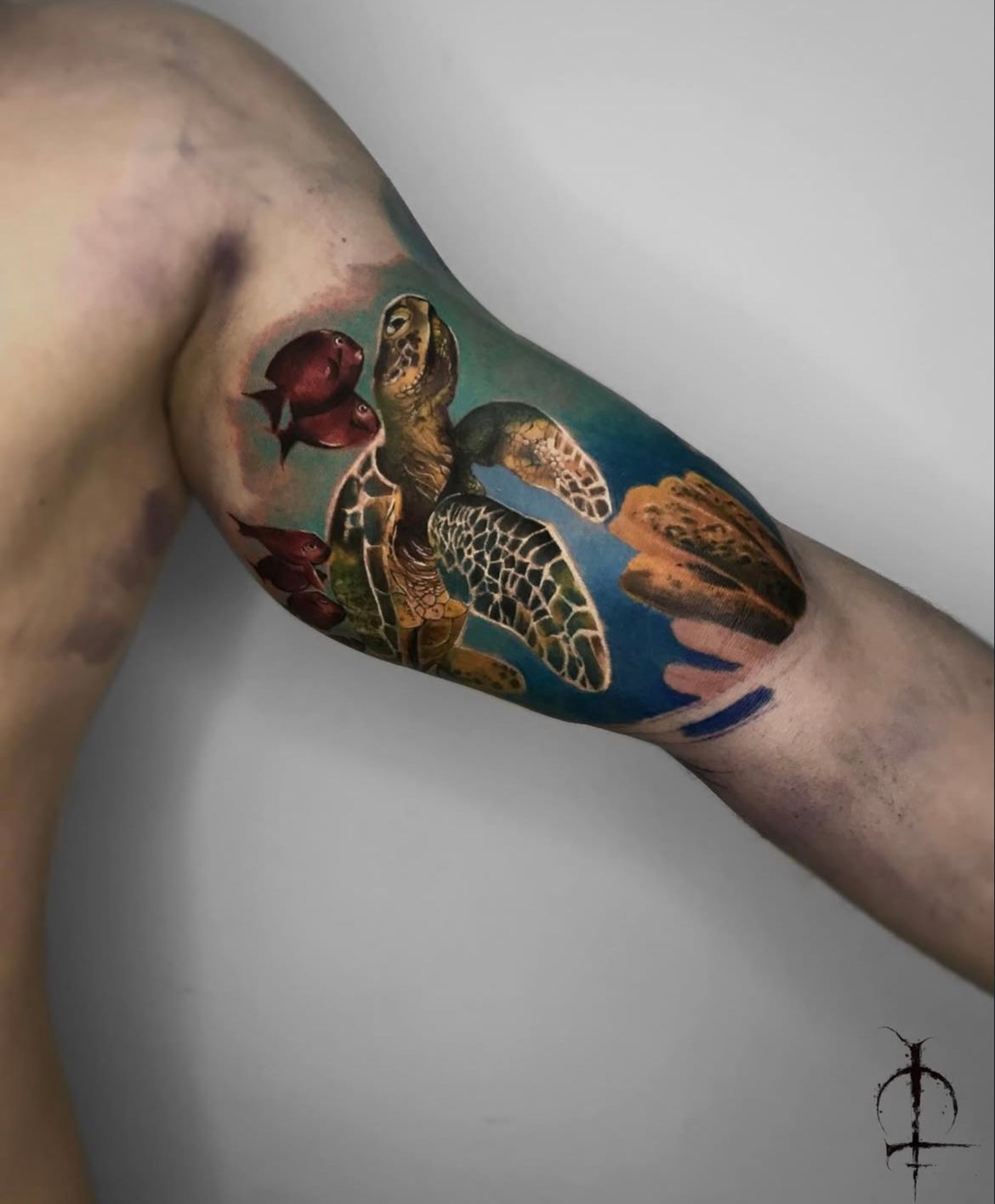 Sea Turtle Tattoo by Val at Silver Ghost Tattoo in Edmonton Alberta Canada