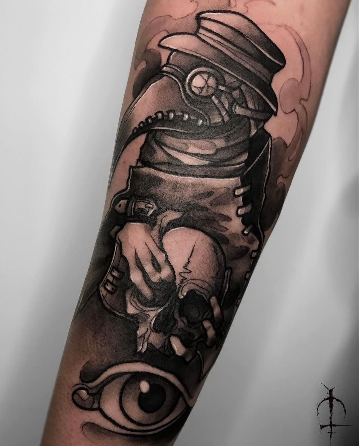 Plague Doctor Tattoo by Val at Silver Ghost Tattoo in Edmonton Alberta Canada