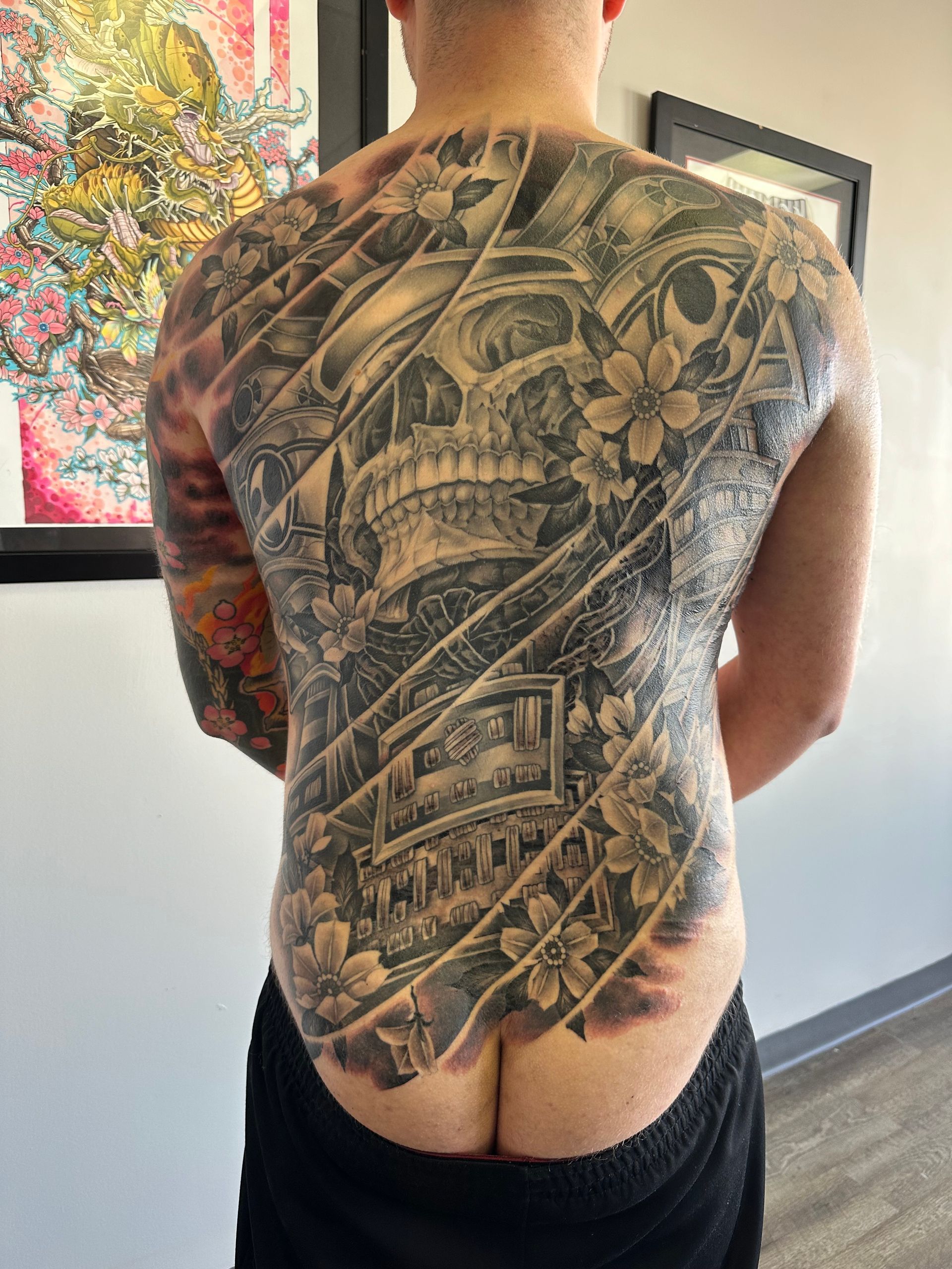 Skull Samurai Backpiece by Brain Dangerfield at Black Gold Tattoo Co in Edmonton Alberta Canada