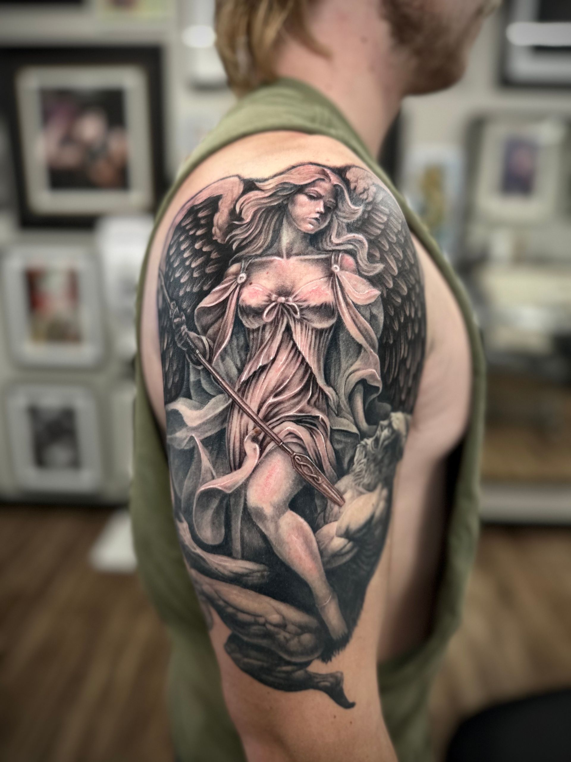 Angel Tattoo by Jackson Sukhov at Black Gold Tattoo Co in Edmonton Alberta Canada