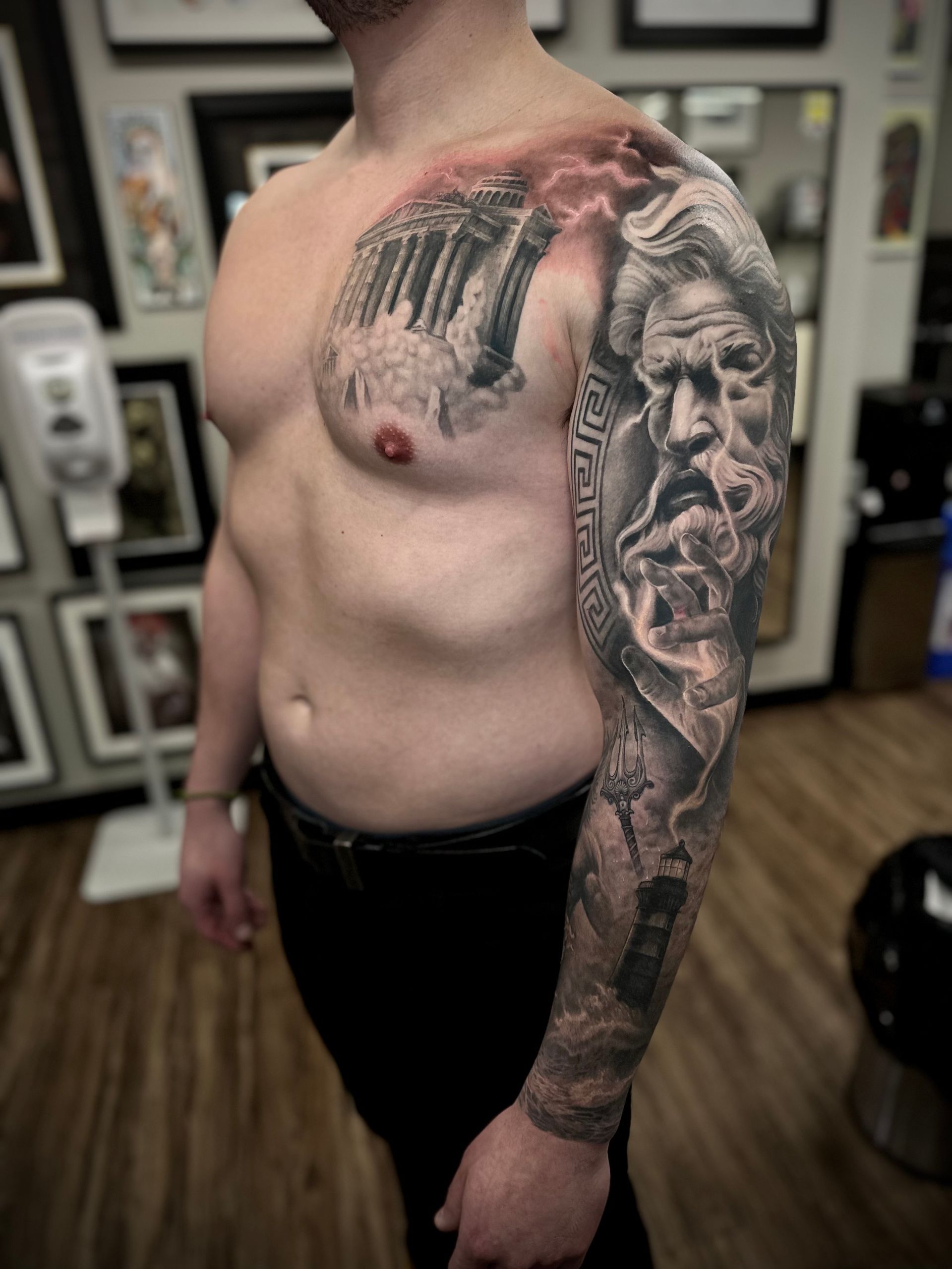 Greek Mythology Sleeve by Jackson Sukhov at Black Gold Tattoo Co in Edmonton Alberta Canada