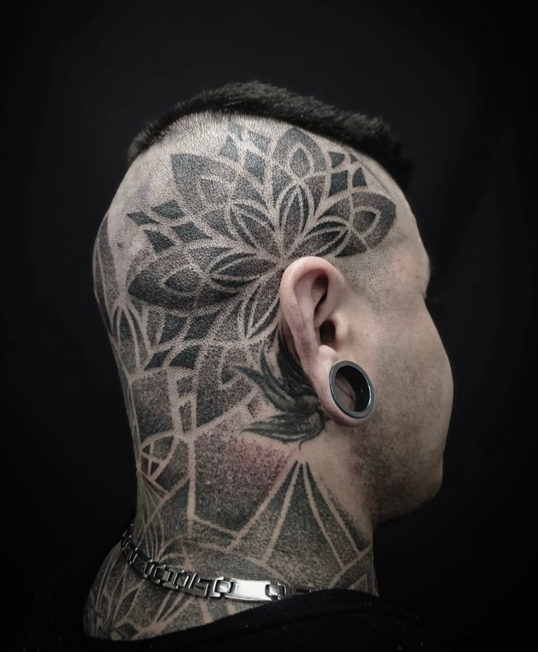 Dotwork Mandala Head Tattoo by Alex Arnautov at Black Gold Tattoo Co in Edmonton Alberta Canada
