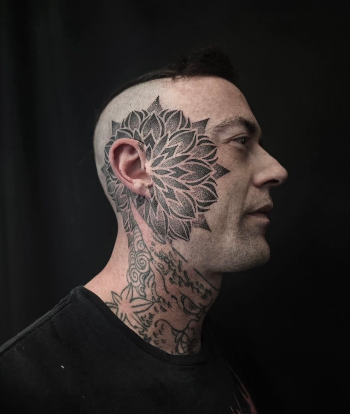 Dotwork Mandala Head Tattoo by Alex Arnautov at Black Gold Tattoo Co in Edmonton Alberta Canada