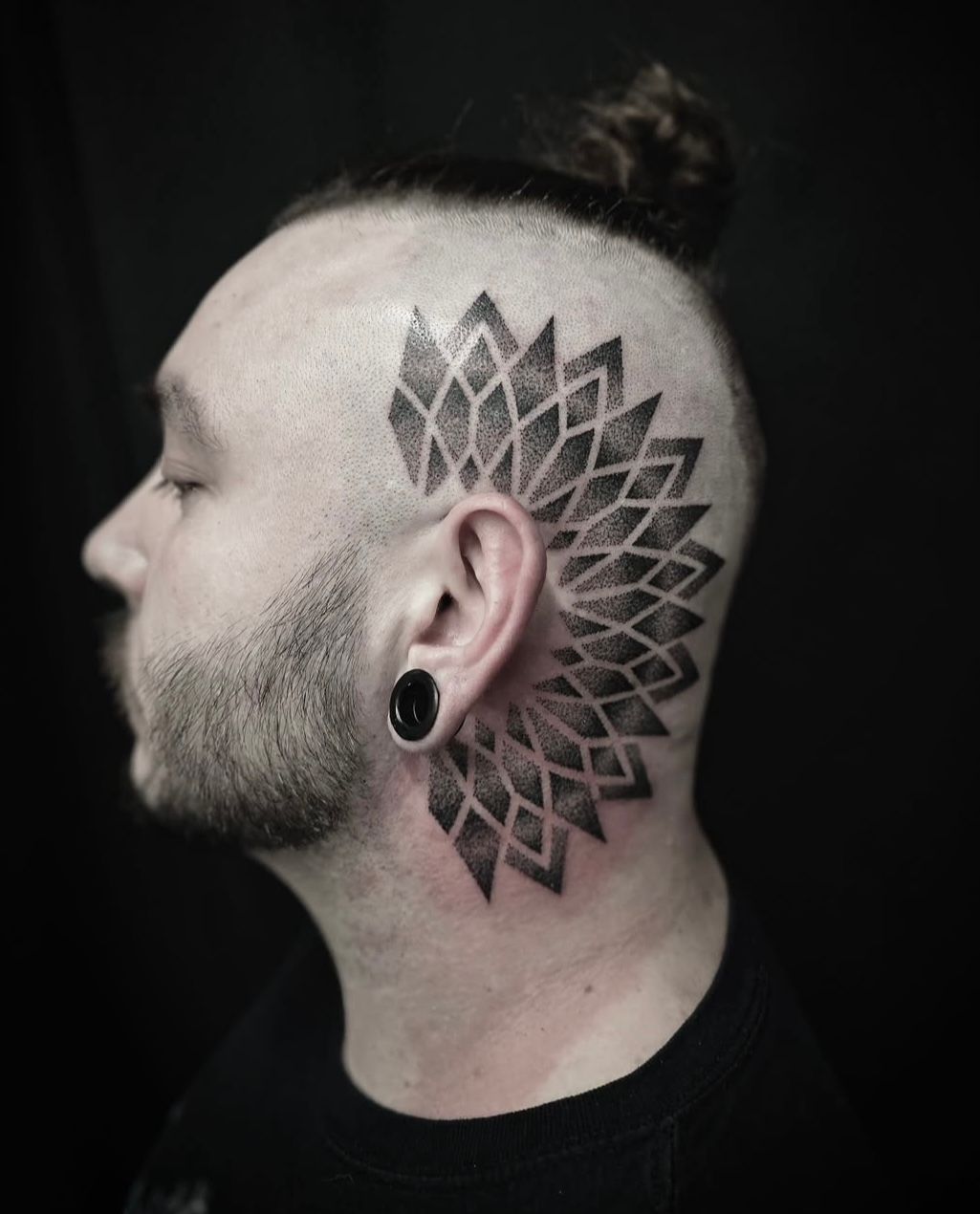 Dotwork Mandala Head Tattoo by Alex Arnautov at Black Gold Tattoo Co in Edmonton Alberta Canada