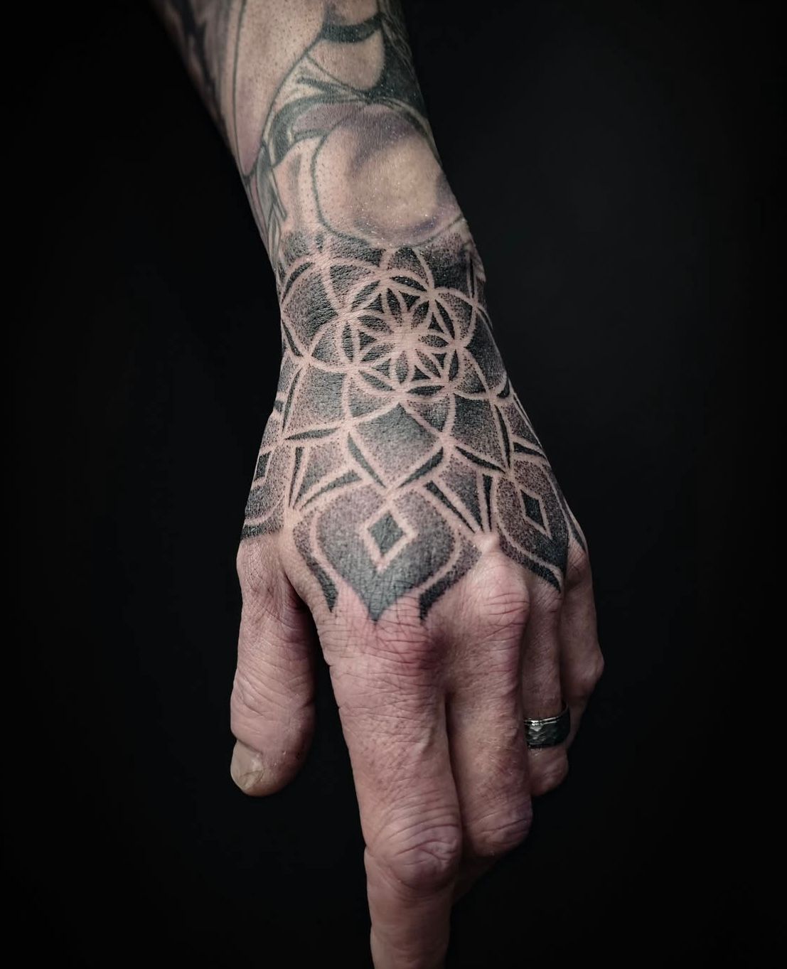 Dotwork Mandala Tattoo by Alex Arnautov at Black Gold Tattoo Co in Edmonton Alberta Canada