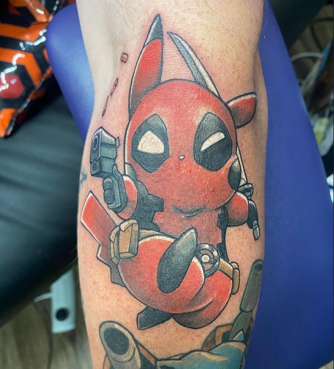 Deadpool Pikachu Tattoo by Chris Labrenz at Black Gold Tattoo Co in Edmonton Alberta Canada