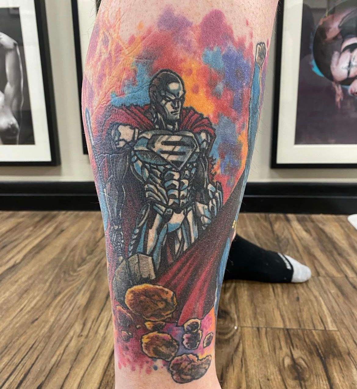 Metal Superman Tattoo by Chris Labrenz at Black Gold Tattoo Co in Edmonton Alberta Canada