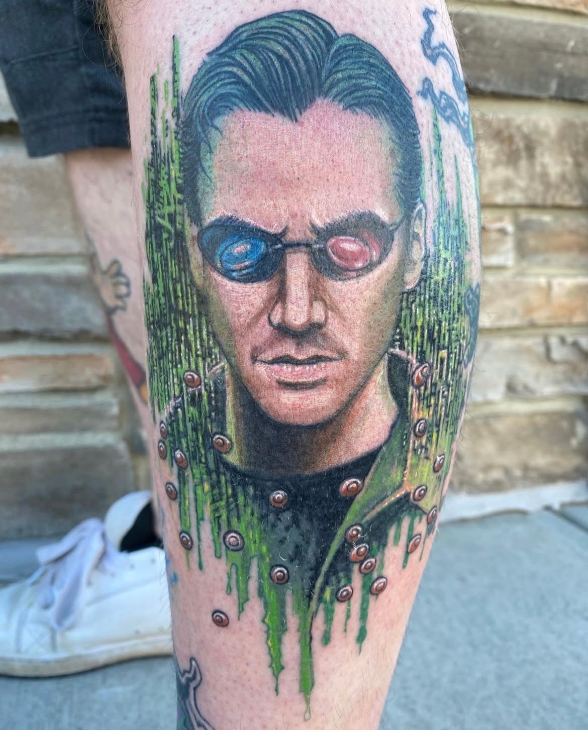 Neo The Matrix Tattoo by Chris Labrenz at Black Gold Tattoo Co in Edmonton Alberta Canada