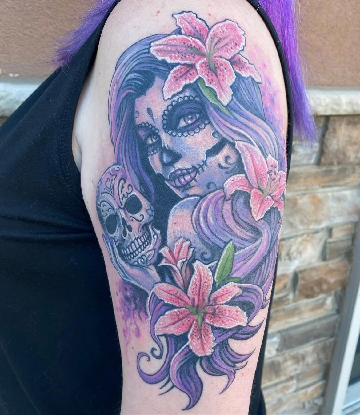 Day of the Dead Lady Tattoo by Chris Labrenz at Black Gold Tattoo Co in Edmonton Alberta Canada