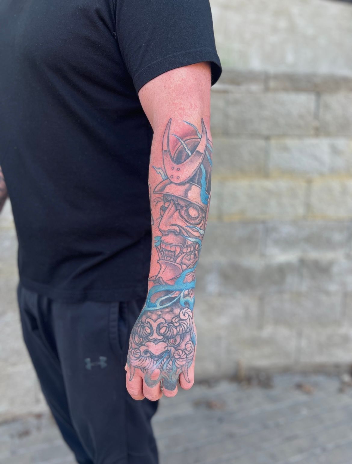 Samurai and Fudog Tattoo by Curt Semeniuk at Crimson Empire Tattoo in Edmonton Alberta Canada