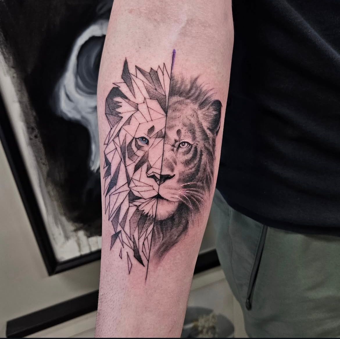 Geometric Lion Tattoo by Ian Wang at Black Gold Tattoo Co in Edmonton Alberta Canada