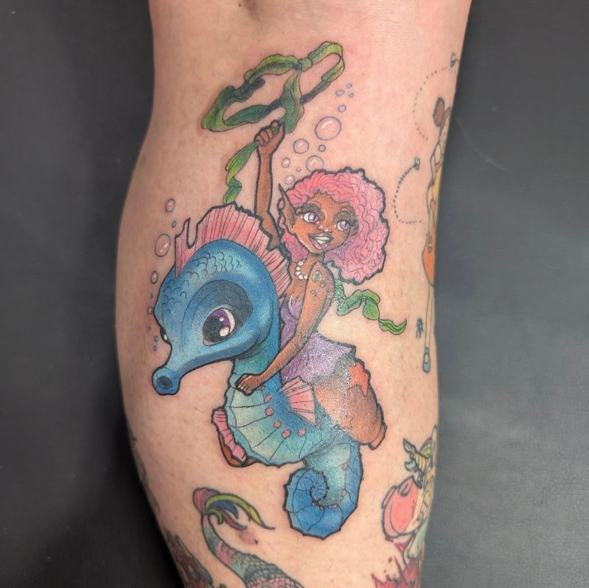 Seahorse Tattoo by Kevin Sherritt at Black Gold Tattoo Co in Edmonton Alberta Canada