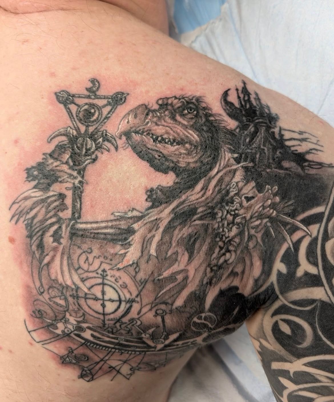 Dark Crystal Tattoo by Kevin Sherritt at Black Gold Tattoo Co in Edmonton Alberta Canada