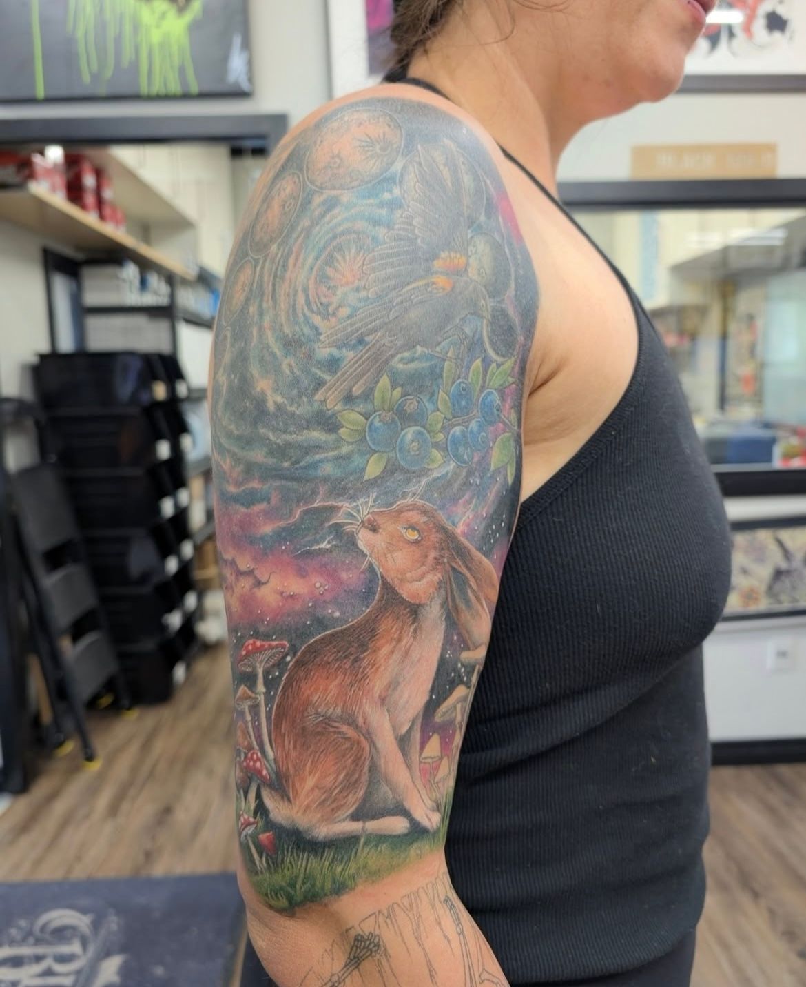 Space Rabbit Tattoo by Kevin Sherritt at Black Gold Tattoo Co in Edmonton Alberta Canada