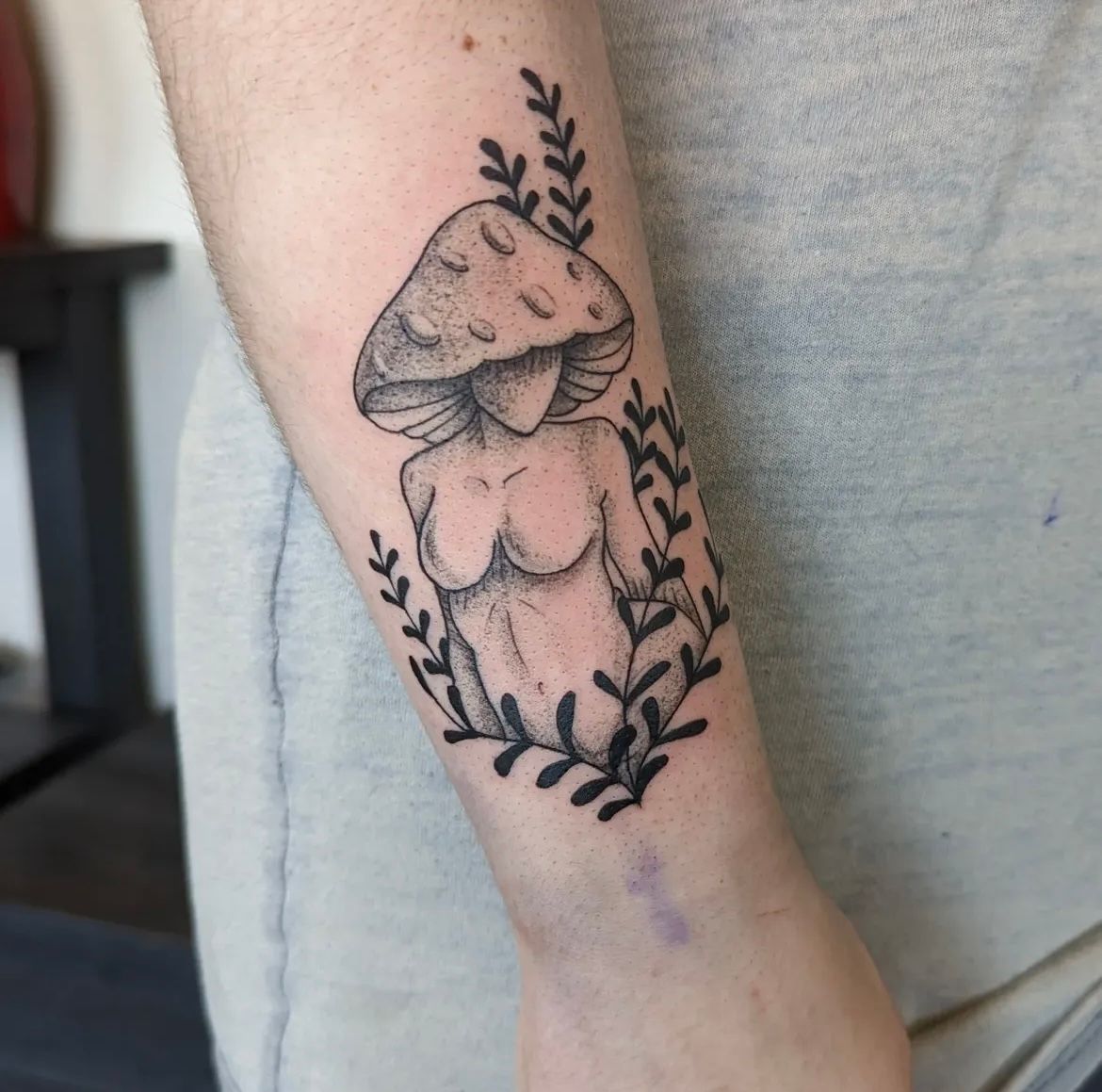 Mushroom Lady Tattoo by Samantha Hnatiw at Crimson Empire Tattoo in Edmonton Alberta Canada