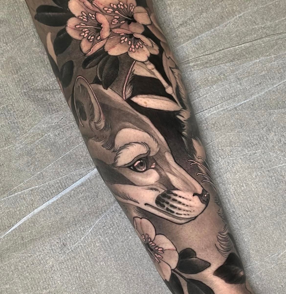 Fox and Floral Tattoo by Sasha Day at Crimson Empire Tattoo in Edmonton Alberta Canada