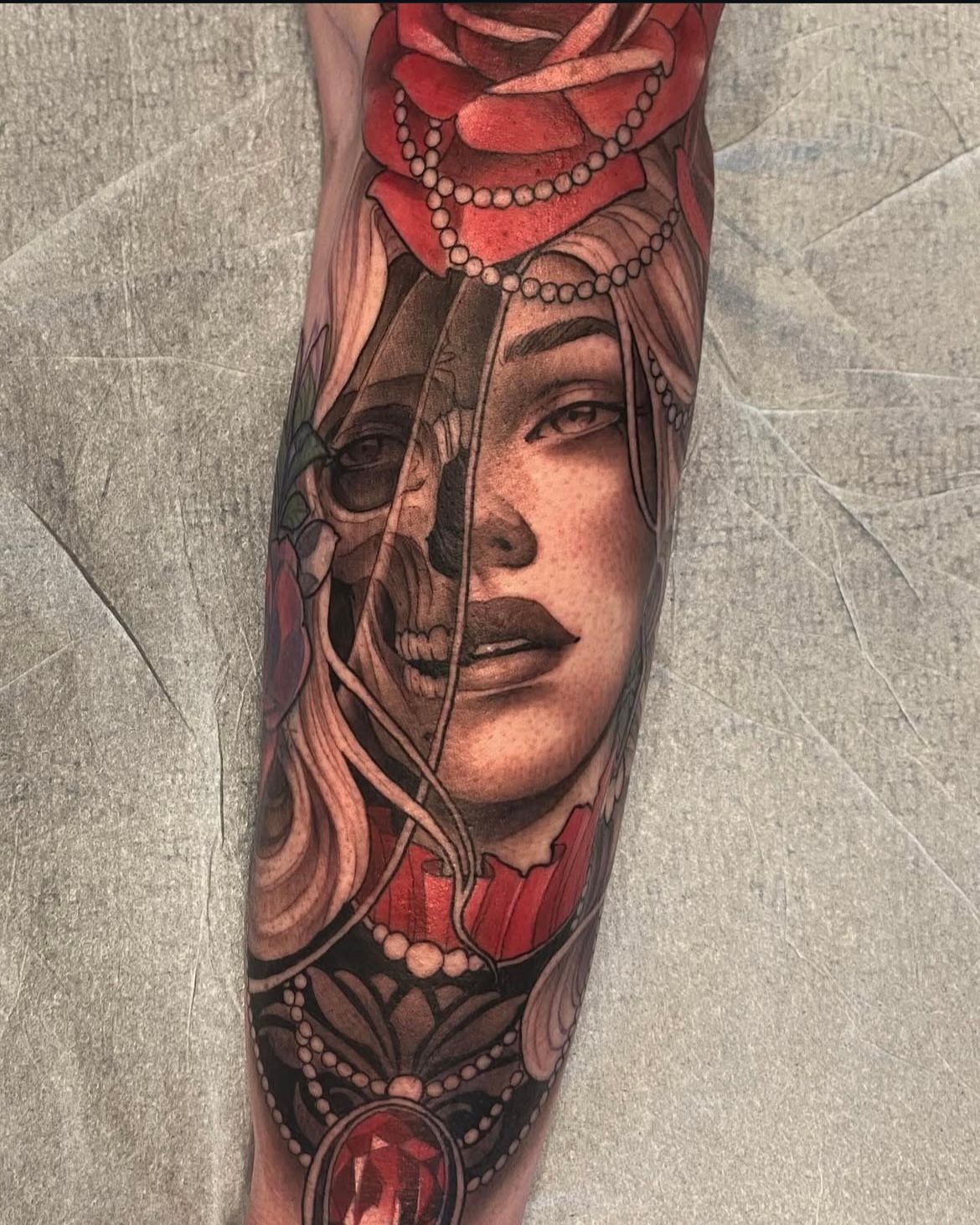 Split Portrait Tattoo by Sasha Day at Crimson Empire Tattoo in Edmonton Alberta Canada