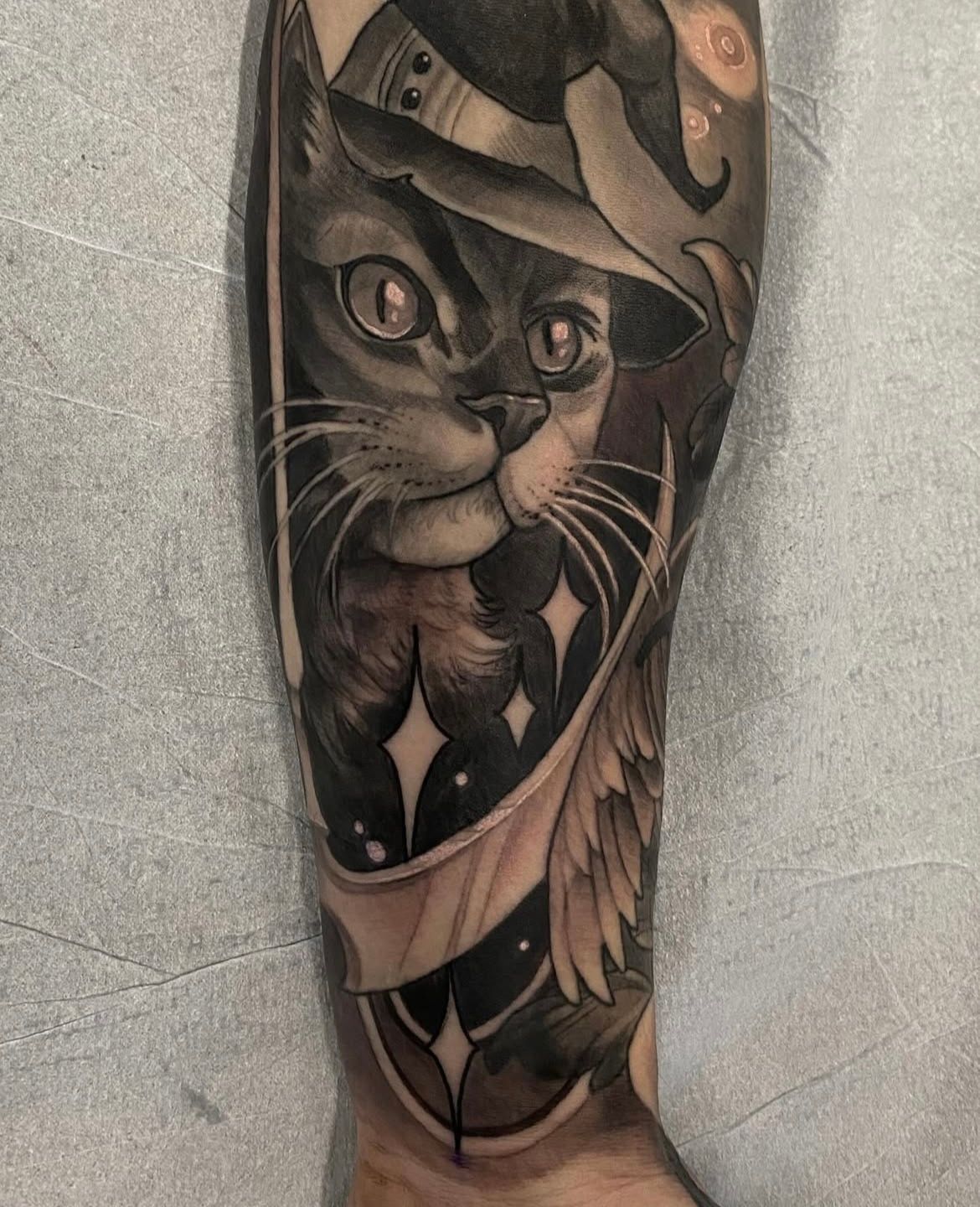 Cat Tattoo by Sasha Day at Crimson Empire Tattoo in Edmonton Alberta Canada
