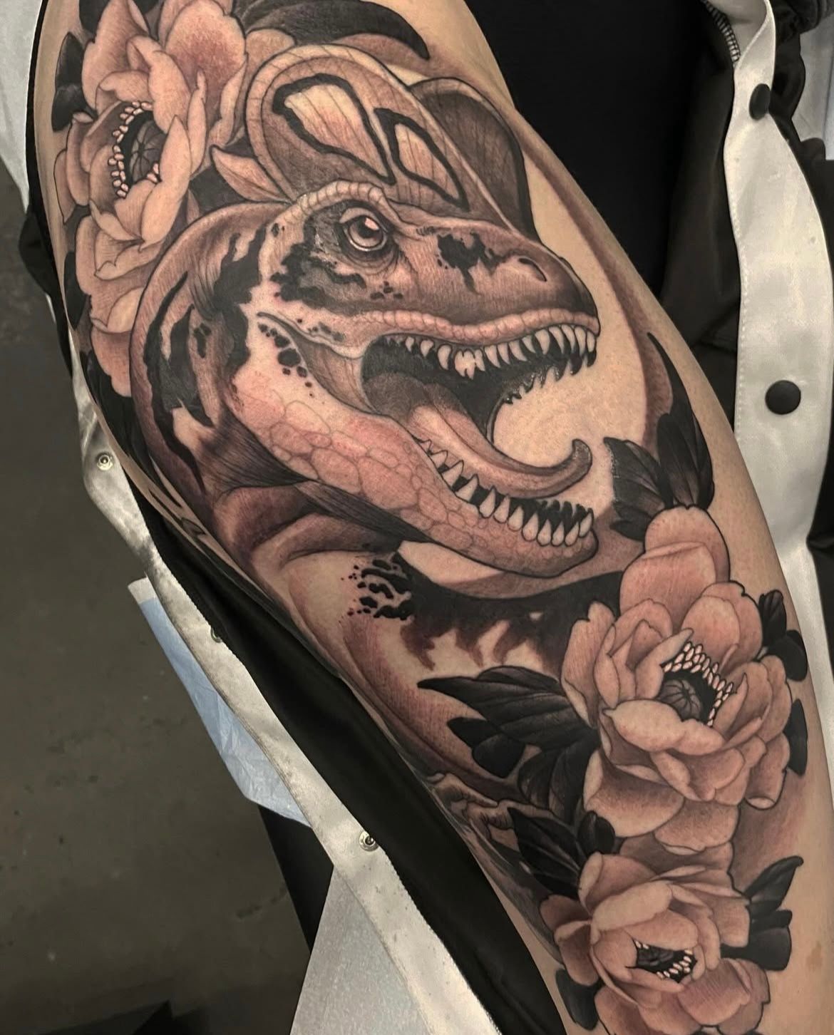Dinosaur Tattoo by Sasha Day at Crimson Empire Tattoo in Edmonton Alberta Canada