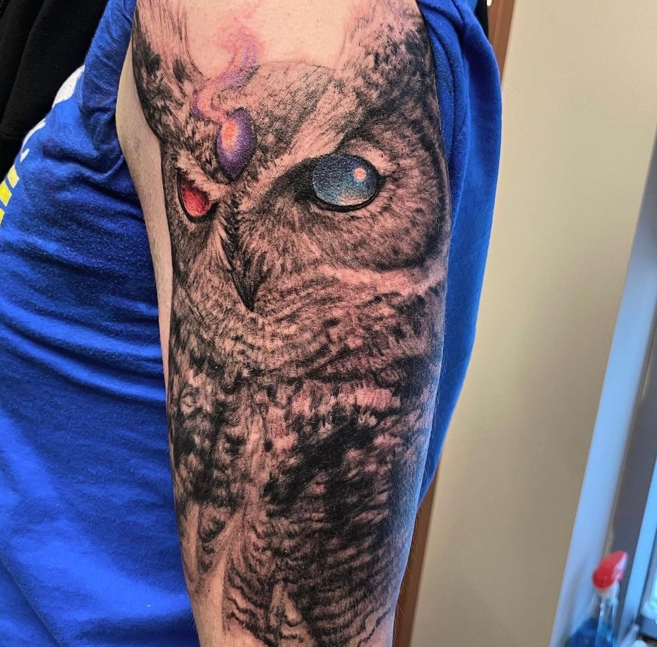 Owl Tattoo by Steve Hayes at Black Gold Tattoo Co in Edmonton Alberta Canada