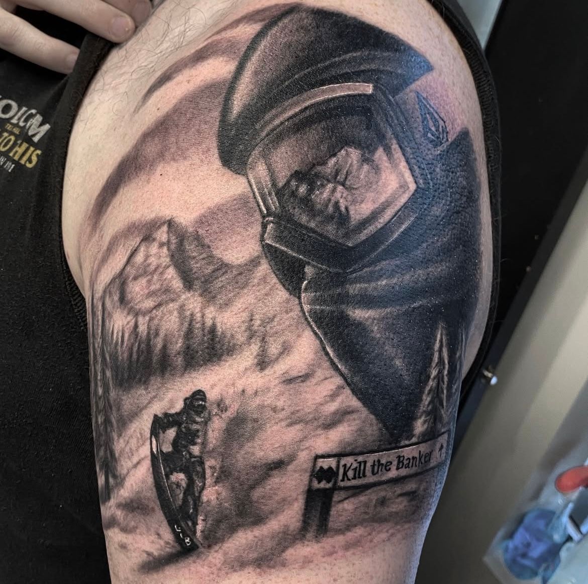 Snowboarder Tattoo by Steve Hayes at Black Gold Tattoo Co in Edmonton Alberta Canada