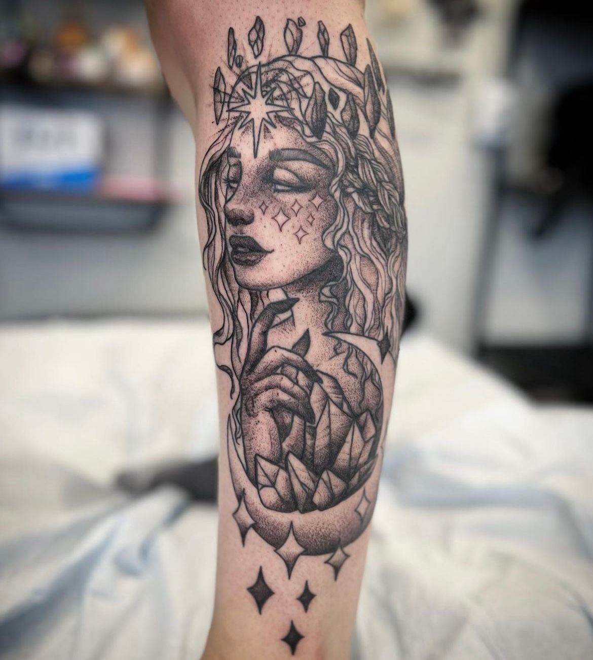 Celestial Goddess Tattoo by Vanessa Spezowka at Crimson Empire Tattoo in Edmonton Alberta Canada