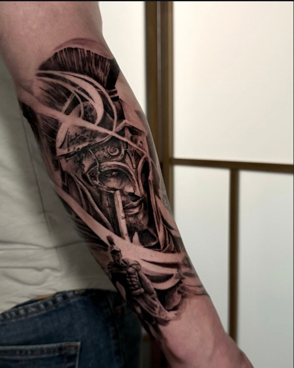 Spartan Warrior Tattoo by Val at Silver Ghost Tattoo in Edmonton Alberta Canada