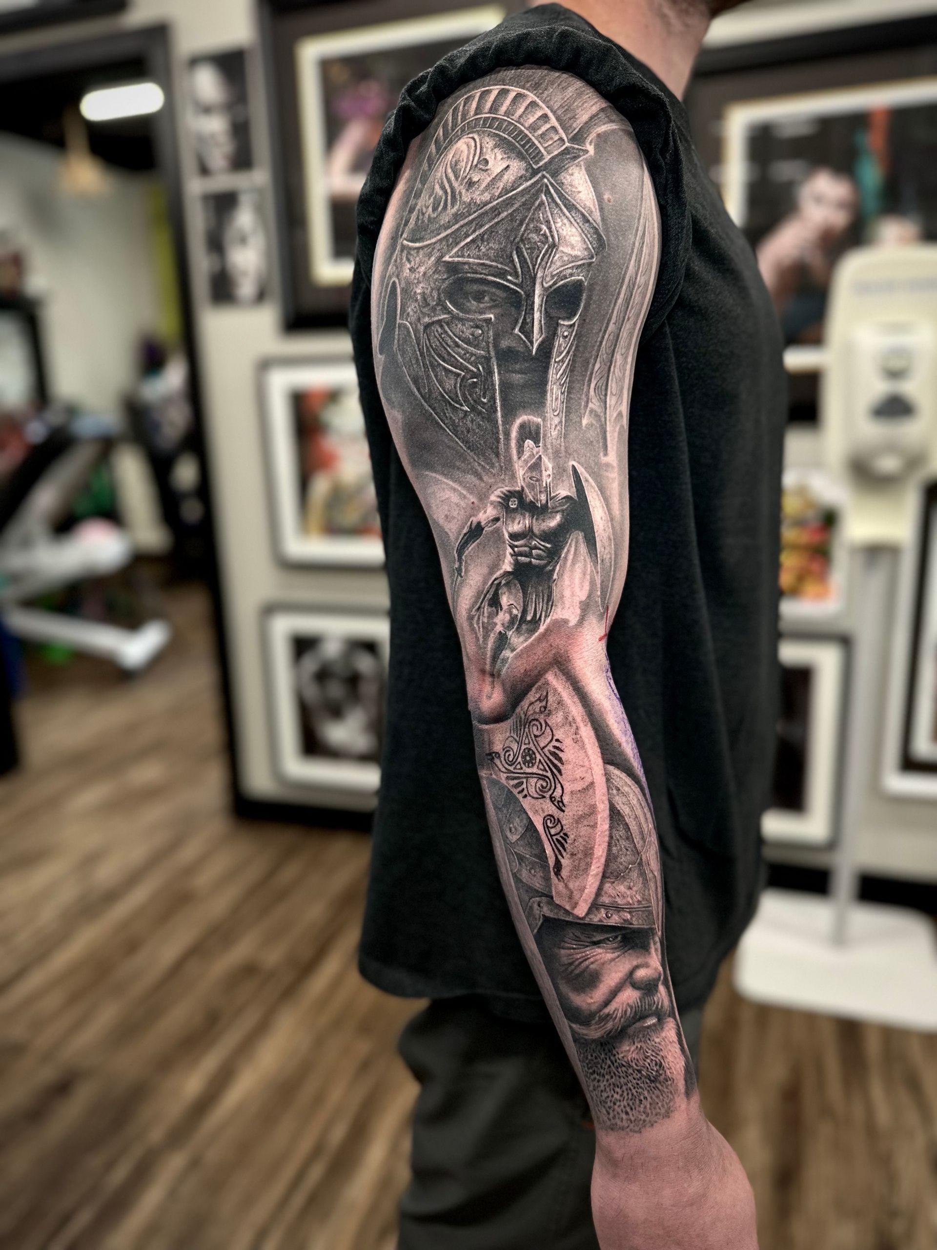 Warrior Sleeve by Jackson Sukhov at Black Gold Tattoo Co in Edmonton Alberta Canada