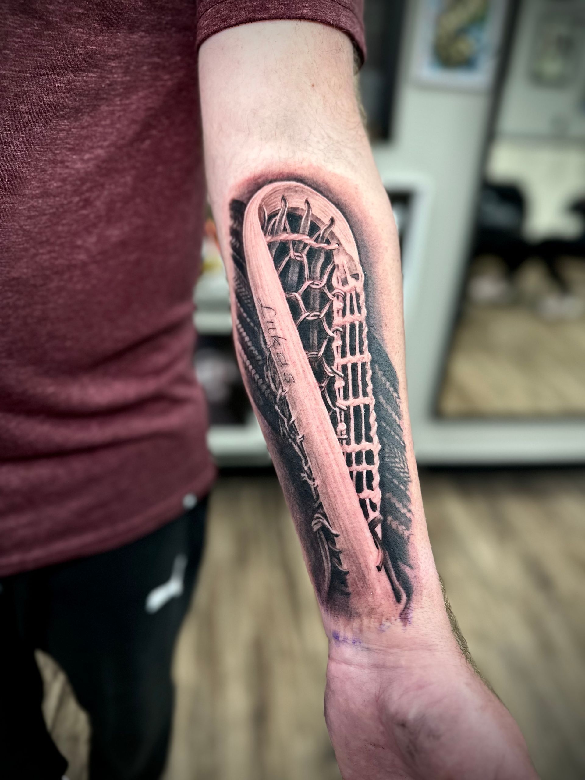 Lacrosse Tattoo by Jackson Sukhov at Black Gold Tattoo Co in Edmonton Alberta Canada