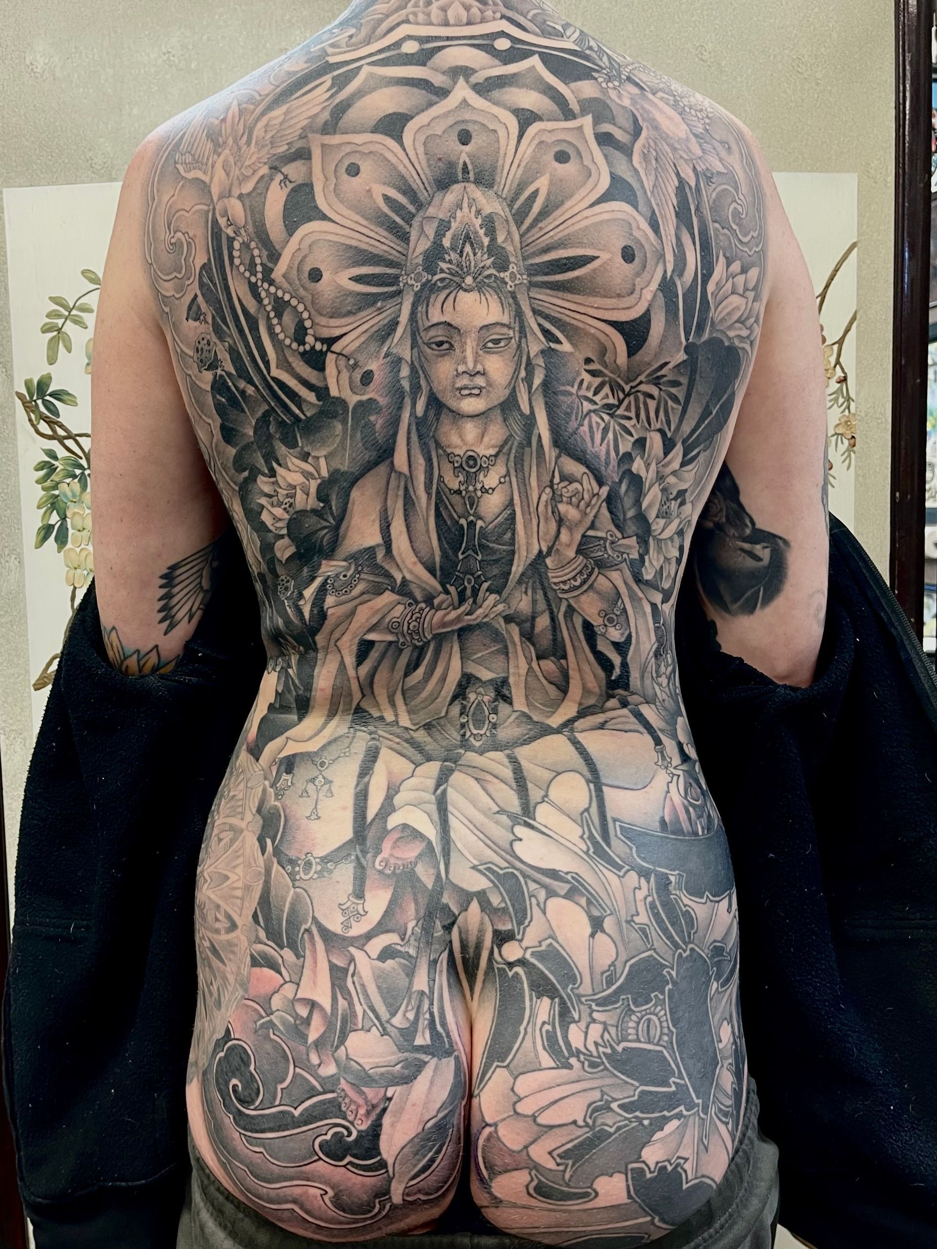 Quan Yin Backpiece by Brain Dangerfield at Black Gold Tattoo Co in Edmonton Alberta Canada