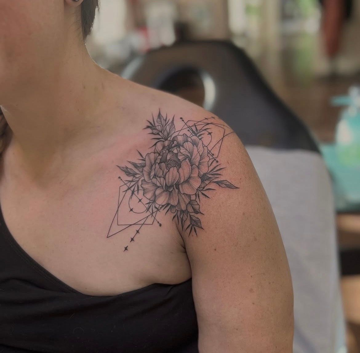 Peony Tattoo by Adrienne Alexander at Silver Ghost Tattoo in Edmonton Alberta Canada