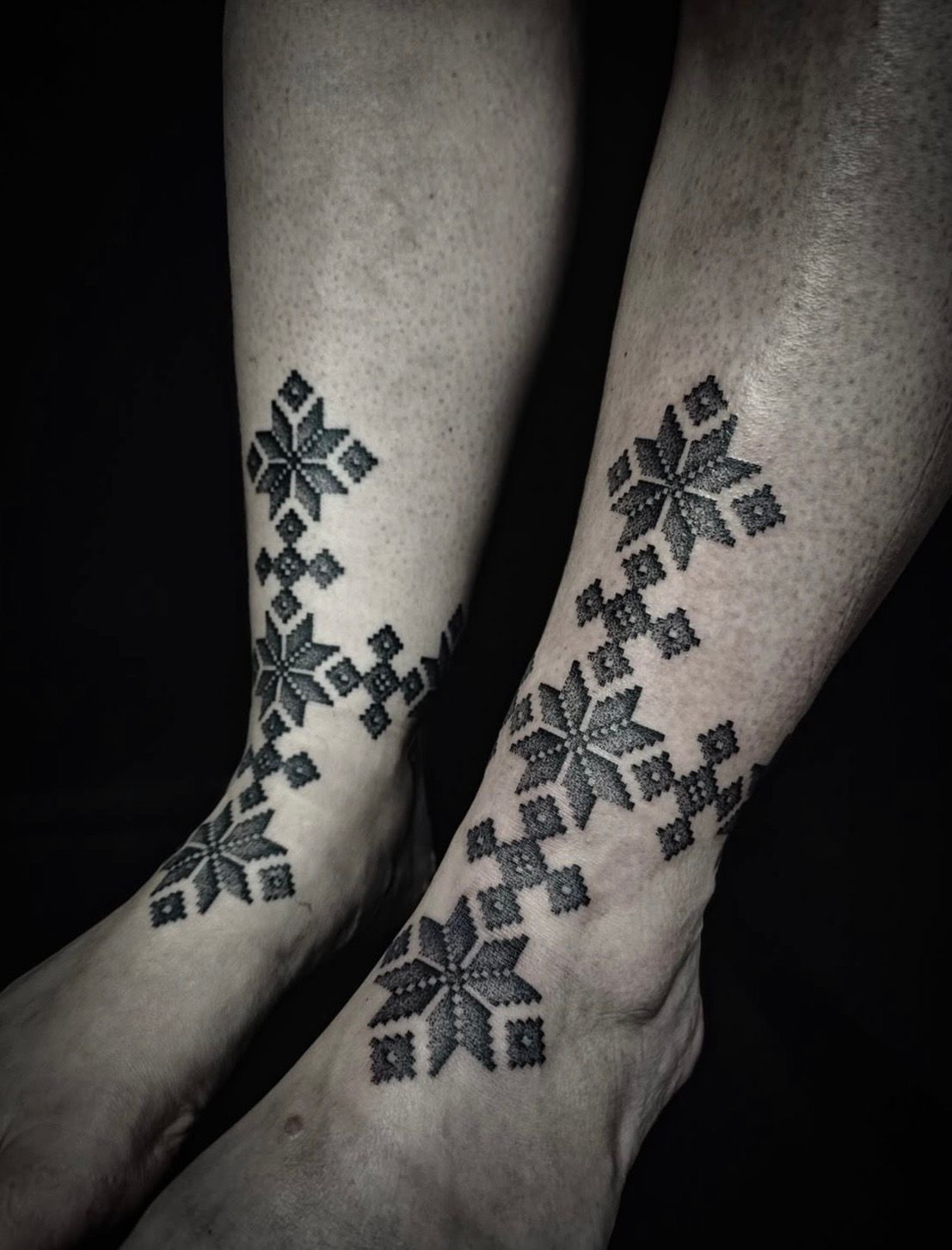 Dotwork Ukrainian Embroidery Tattoo by Alex Arnautov at Black Gold Tattoo Co in Edmonton Alberta Canada