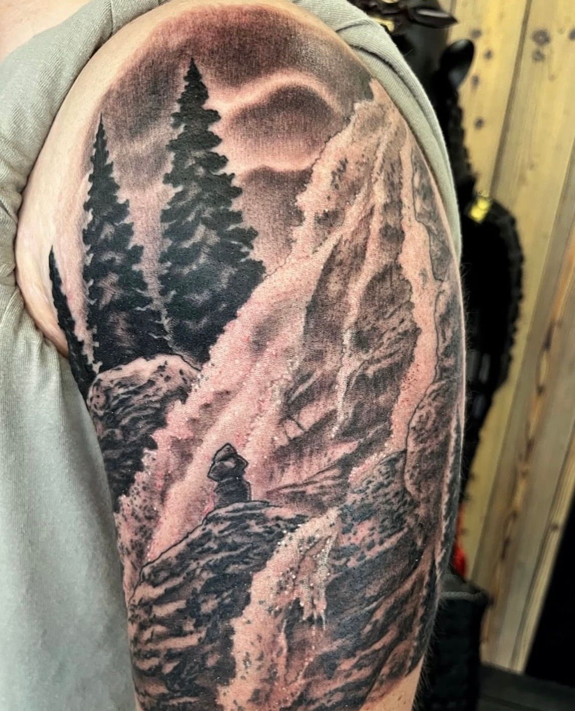 Waterfall Nature Tattoo by Chad Lavers at Crimson Empire Tattoo in Edmonton Alberta Canada