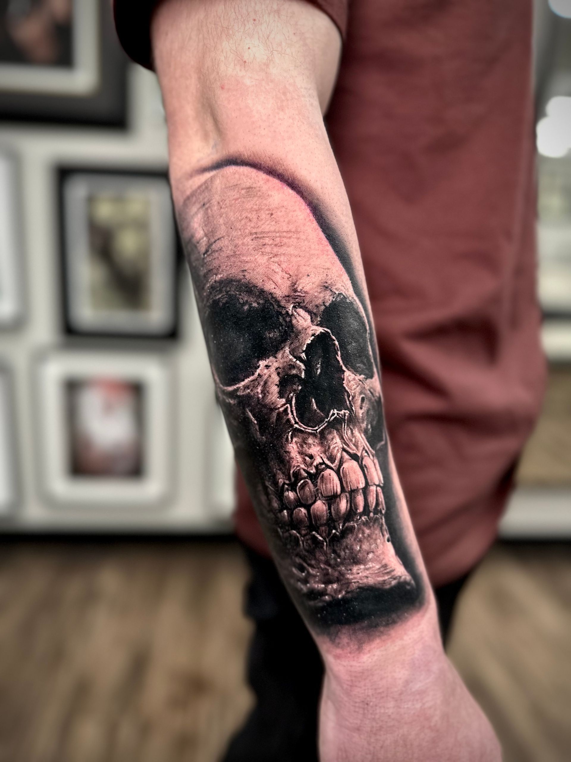 Skull Tattoo by Jackson Sukhov at Black Gold Tattoo Co in Edmonton Alberta Canada