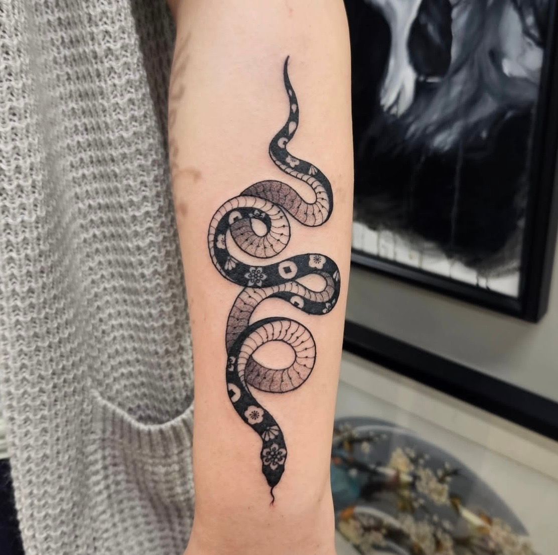 Snake Tattoo by Ian Wang at Black Gold Tattoo Co in Edmonton Alberta Canada