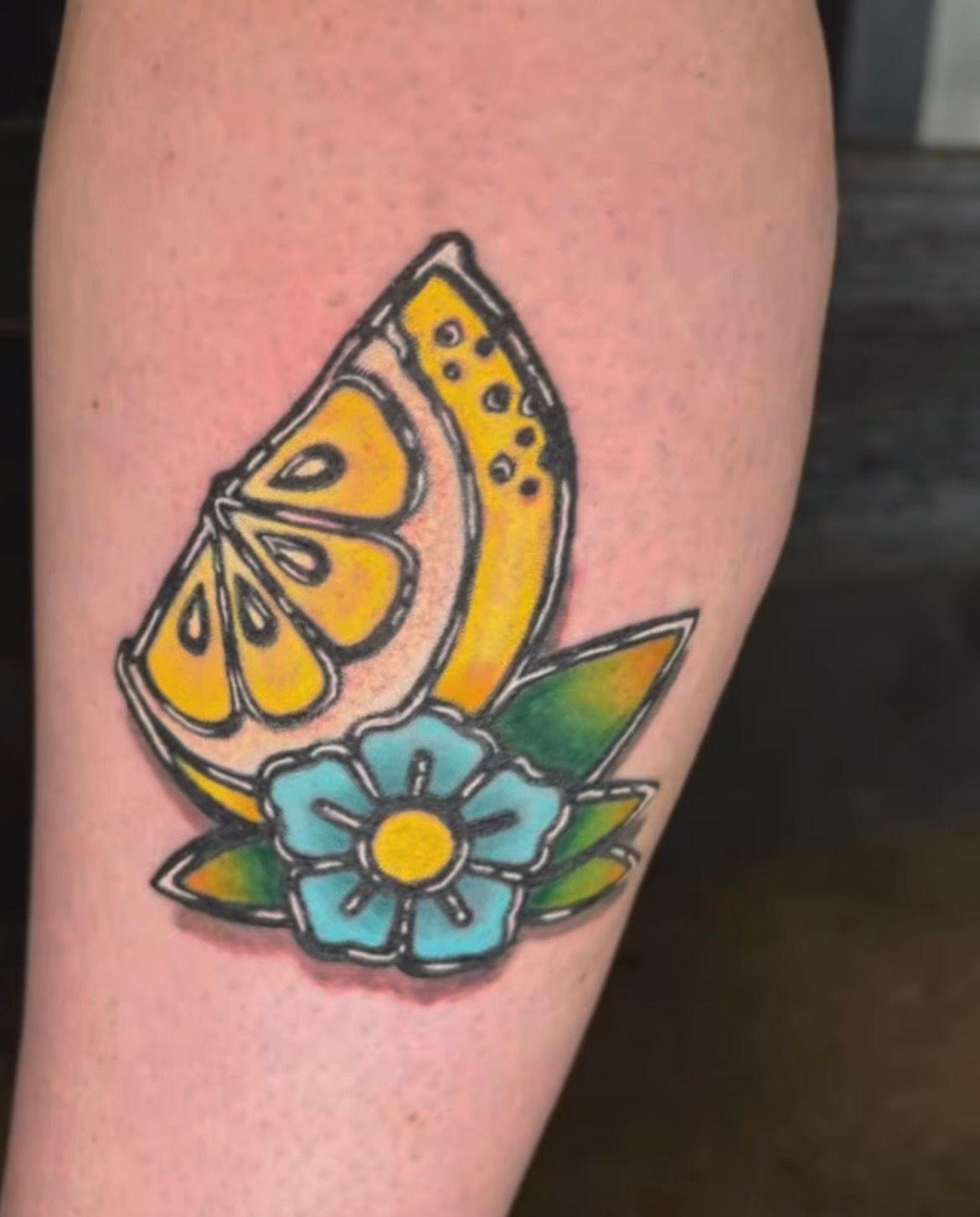 Stained Glass Lemon Tattoo by Keon Courtney at Crimson Empire Tattoo in Edmonton Alberta Canada