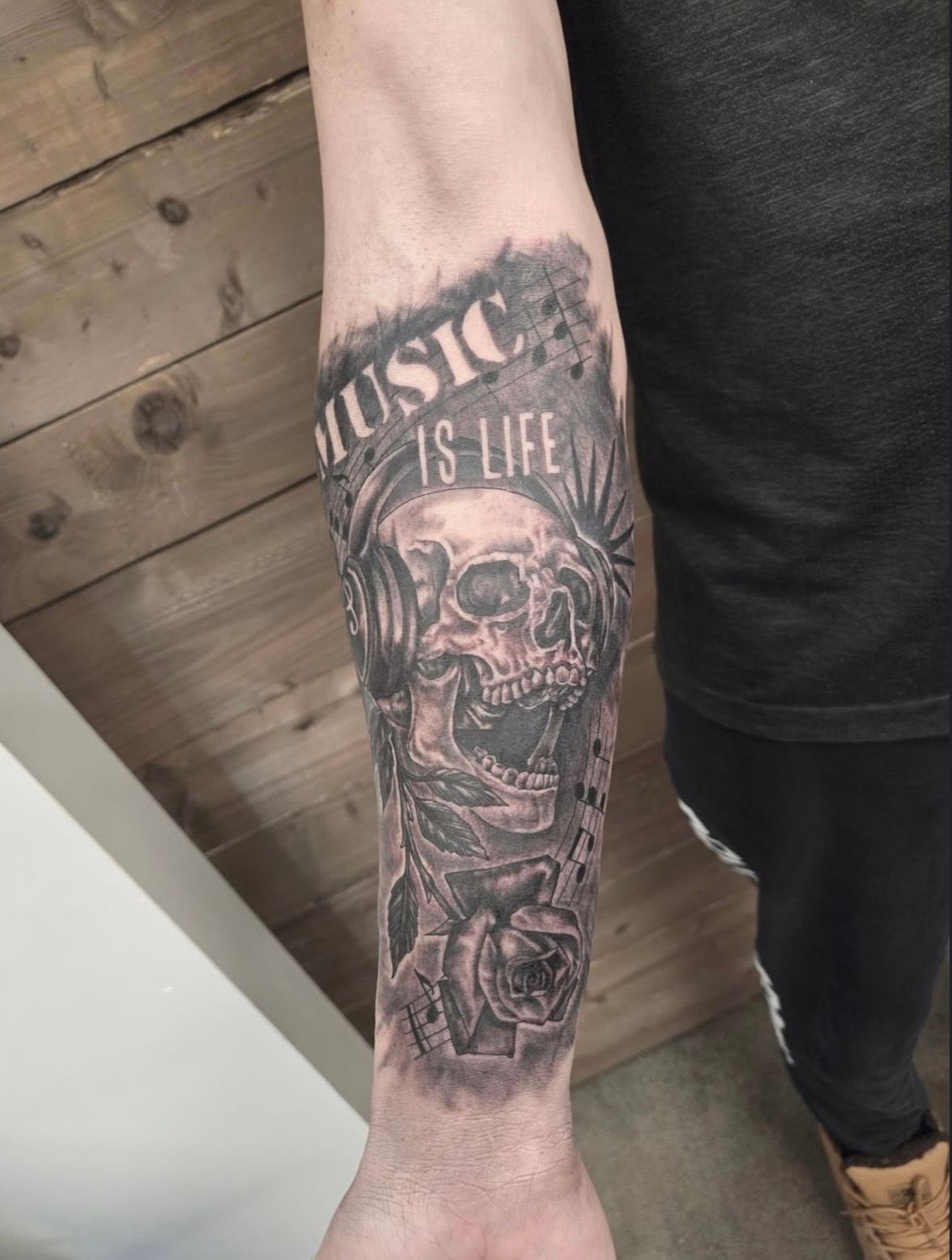 Music Is Life Tattoo by Sheila Anderson at Crimson Empire Tattoo in Edmonton Alberta Canada