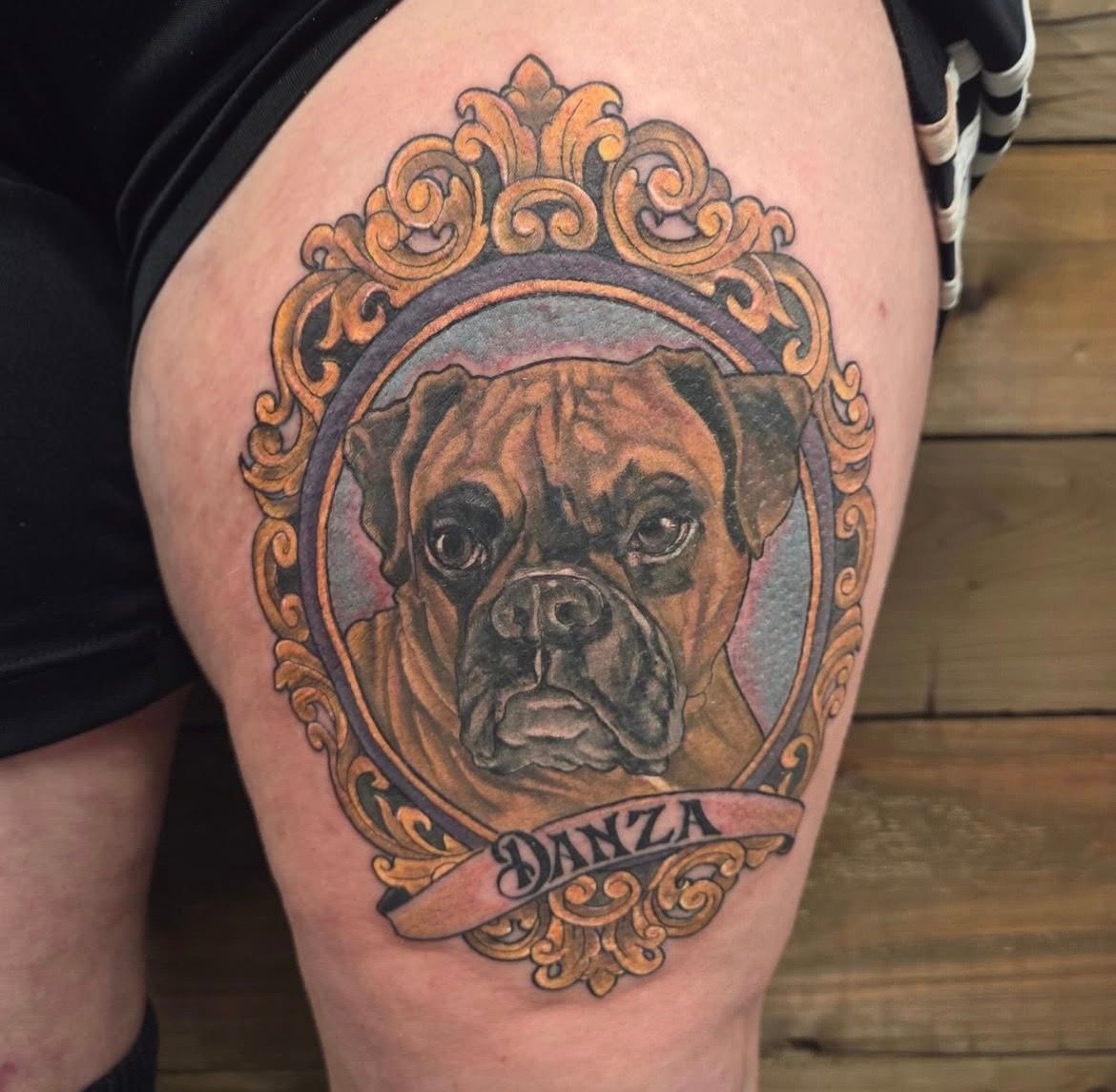 Dog Portrait Tattoo by Sheila Anderson at Crimson Empire Tattoo in Edmonton Alberta Canada