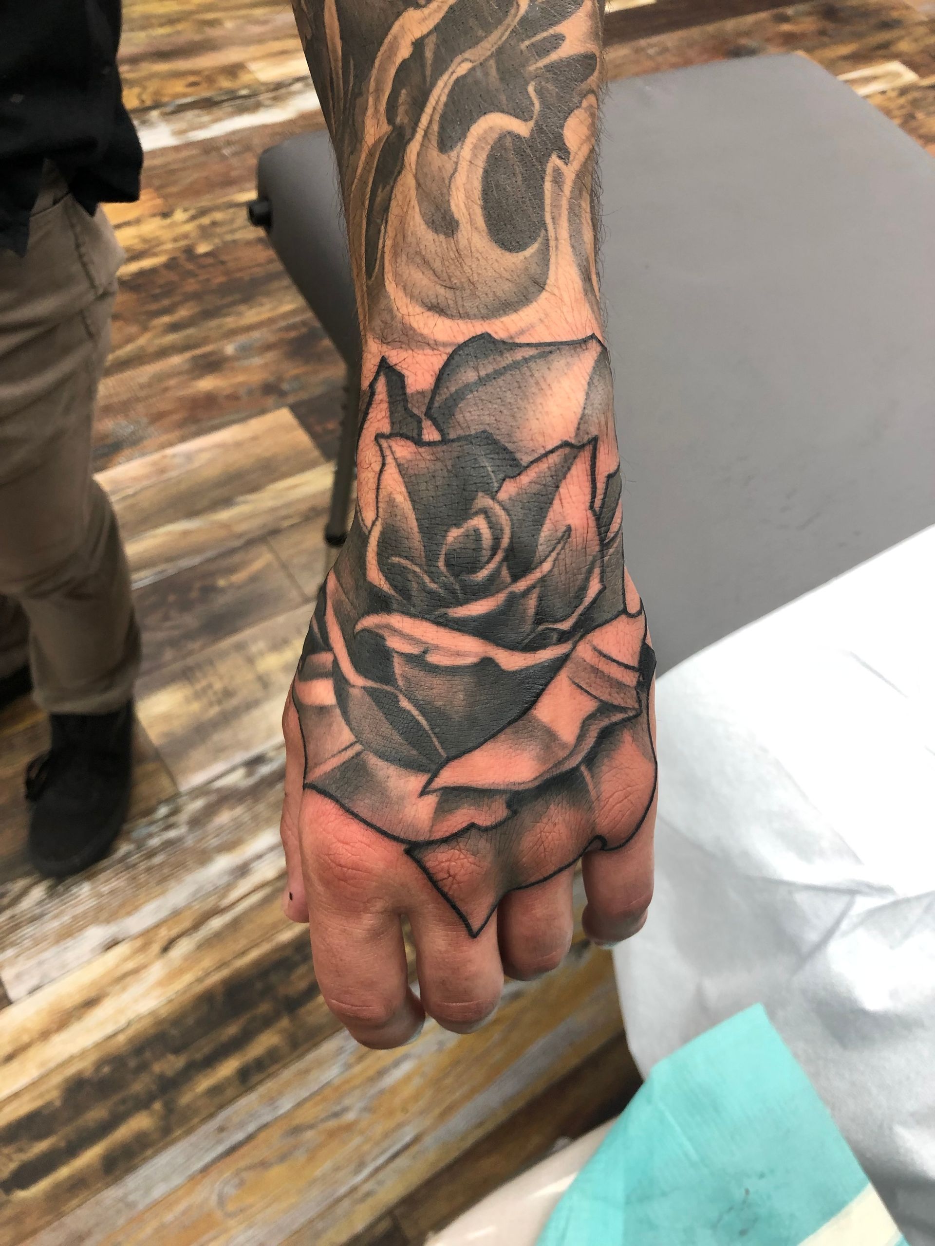 Rose Tattoo by Brain Dangerfield at Black Gold Tattoo Co in Edmonton Alberta Canada
