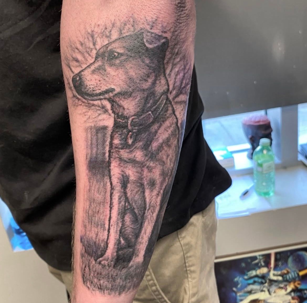 Dog Portrait Tattoo by Steve Hayes at Black Gold Tattoo Co in Edmonton Alberta Canada