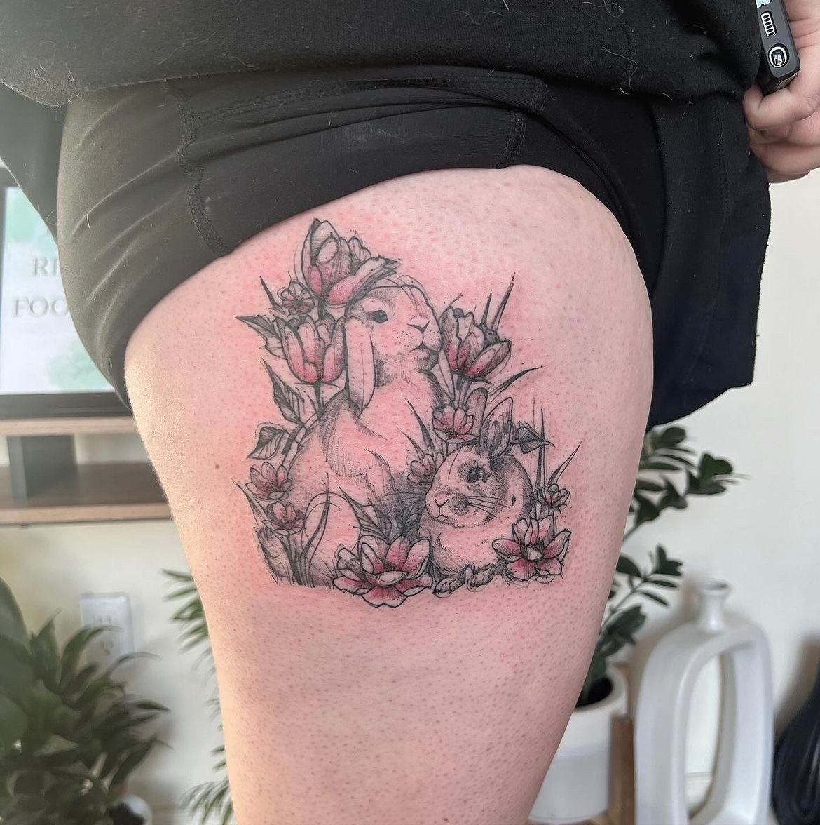 Bunnies Tattoo by Adrienne Alexander at Silver Ghost Tattoo in Edmonton Alberta Canada
