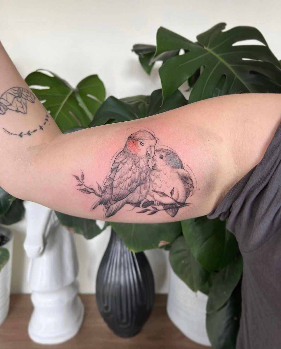 Lovebirds Tattoo by Adrienne Alexander at Silver Ghost Tattoo in Edmonton Alberta Canada