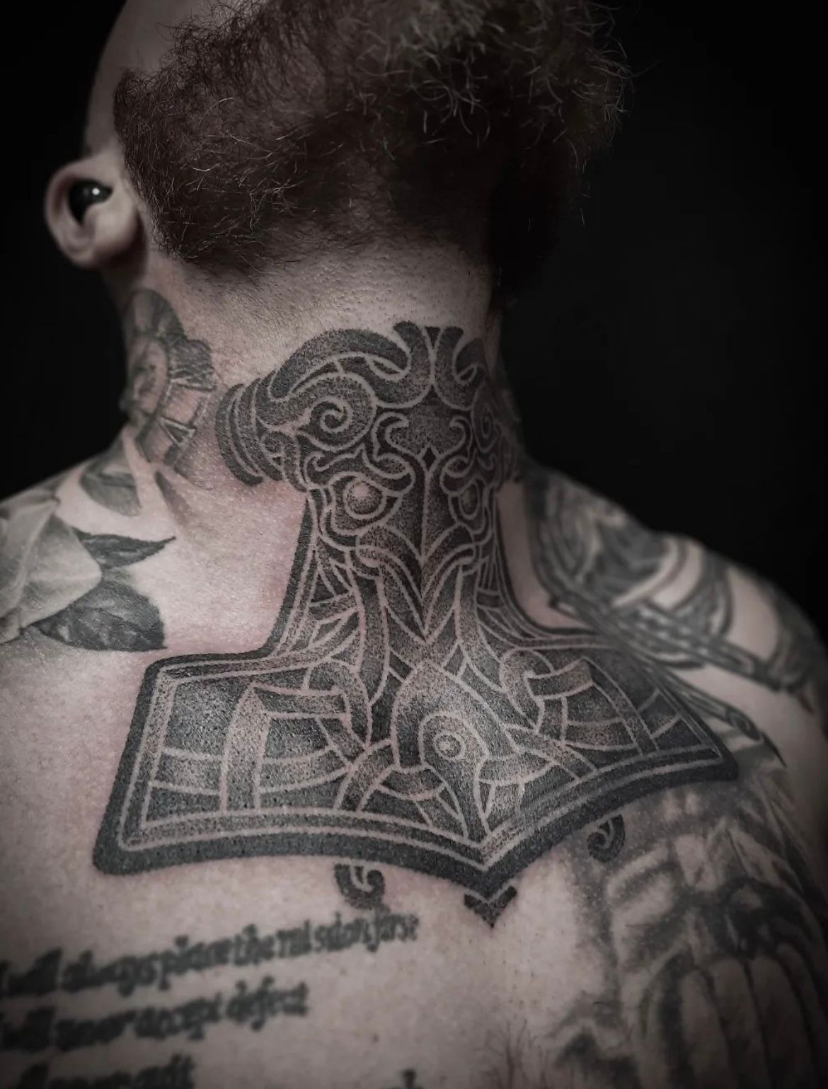 Dotwork Thors Hammer Tattoo by Alex Arnautov at Black Gold Tattoo Co in Edmonton Alberta Canada
