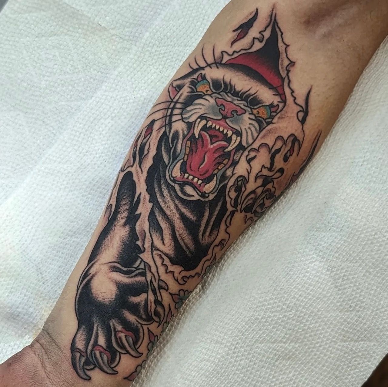 Panther Tattoo by Chris Benson at Silver Ghost Tattoo in Edmonton Alberta Canada