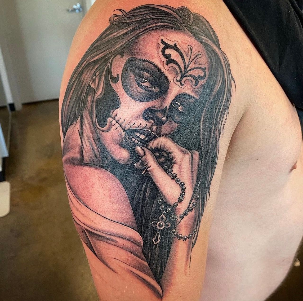 Day of the Dead Lady Tattoo by Dale Moostoos at Crimson Empire Tattoo in Edmonton Alberta Canada
