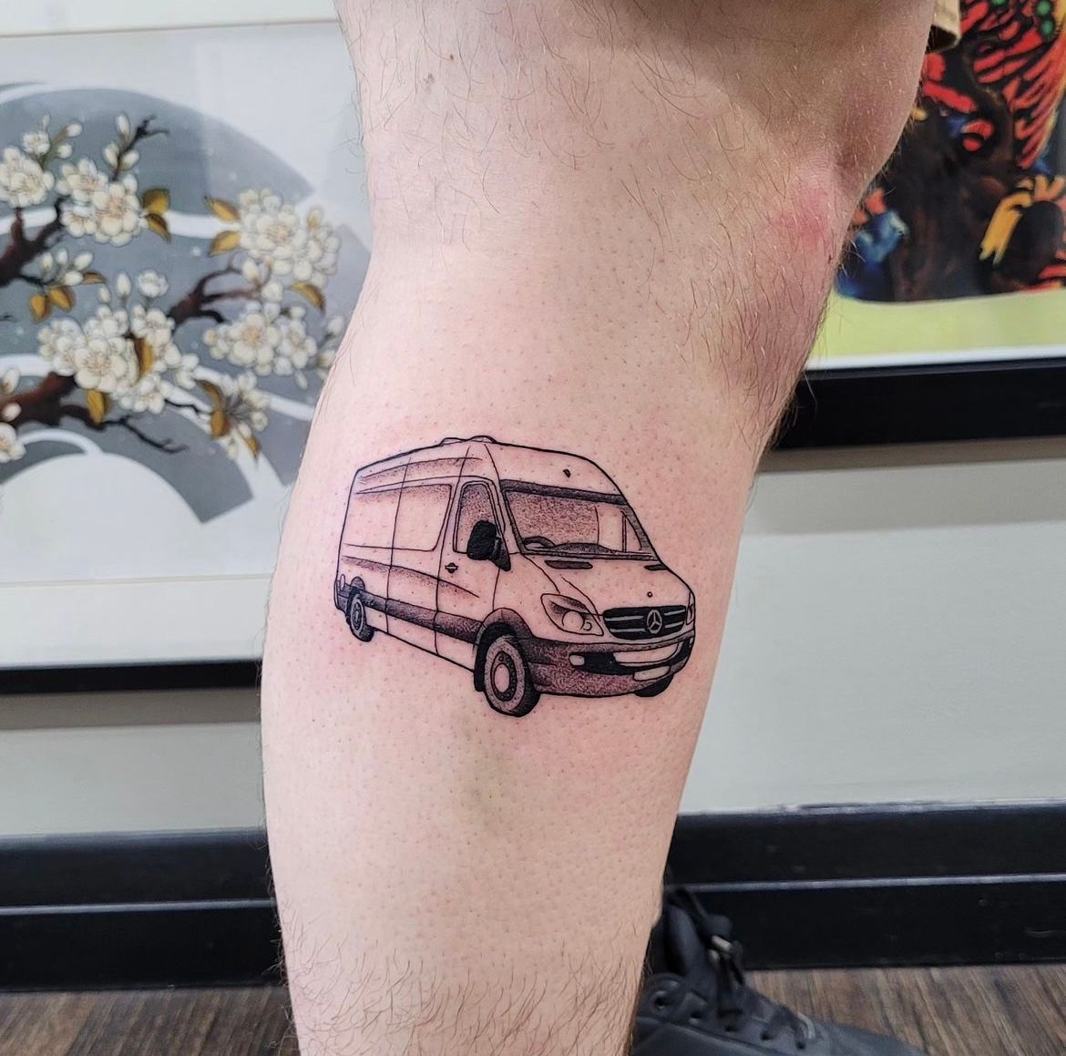 Sprinter Van Tattoo by Ian Wang at Black Gold Tattoo Co in Edmonton Alberta Canada