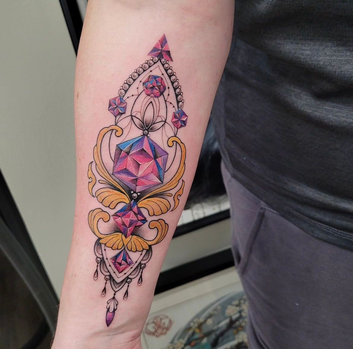 Gemstone Tattoo by Ian Wang at Black Gold Tattoo Co in Edmonton Alberta Canada
