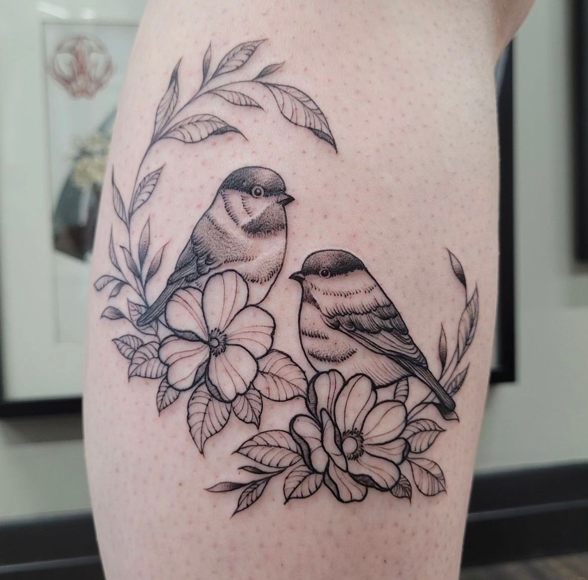 Birds and Floral Tattoo by Ian Wang at Black Gold Tattoo Co in Edmonton Alberta Canada
