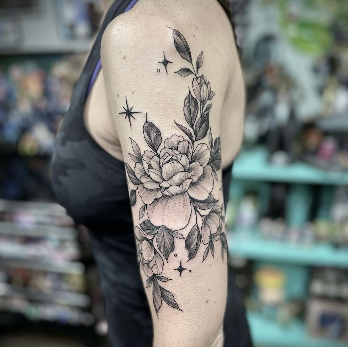 Peony Tattoo by Jess Alther at Black Gold Tattoo Co in Edmonton Alberta Canada