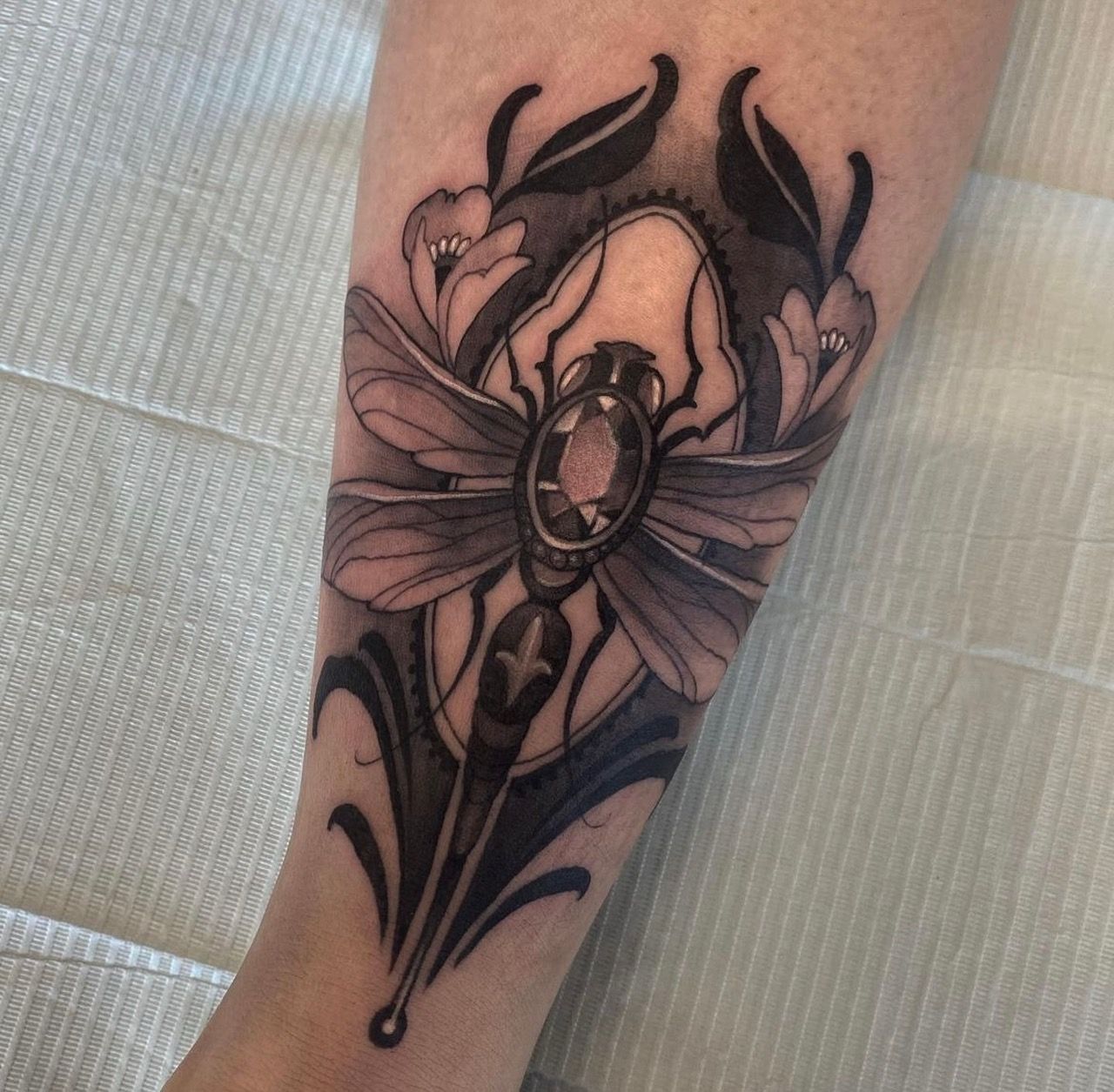 Jewelled Dragonfly Tattoo by Sasha Day at Crimson Empire Tattoo in Edmonton Alberta Canada